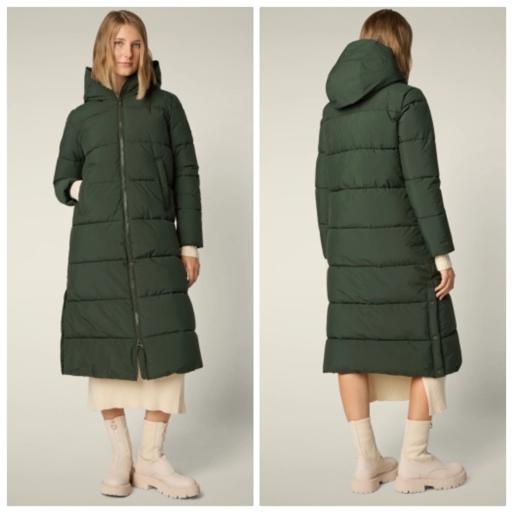 New Save The Duck Parka mod. Missy Long Hooded Land Green Puffer Jacket 6/XL